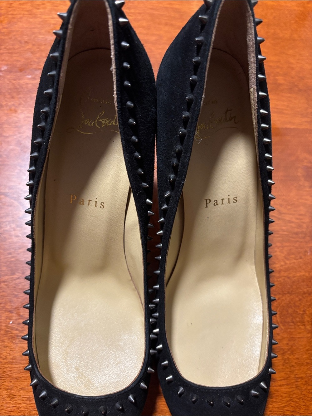 Christian Louboutin Black Suede Pointed Toe Studded Flats - Picture 3 of 4